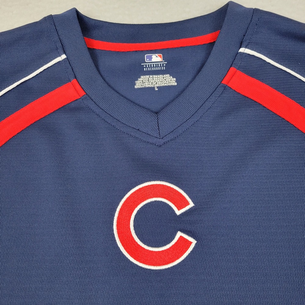 Chicago Cubs Pullover Batting Shirt Mens Large Blue Short Sleeve V-Neck Majestic